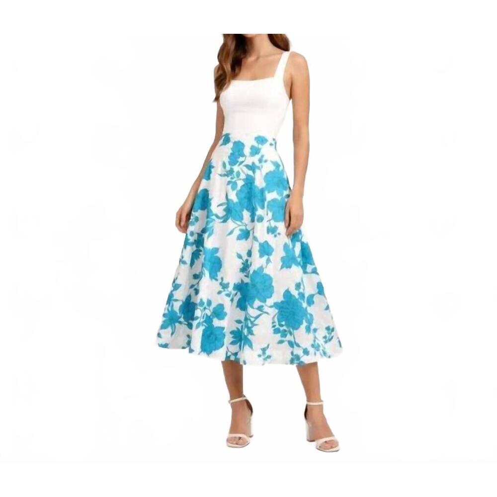 NEW MISA LOS ANGELES a line floral print midi skirt in blue